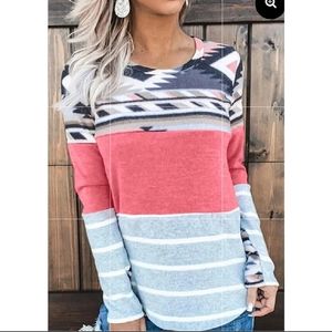 Ellezaro Geometric Print Splice Color Block Shirt